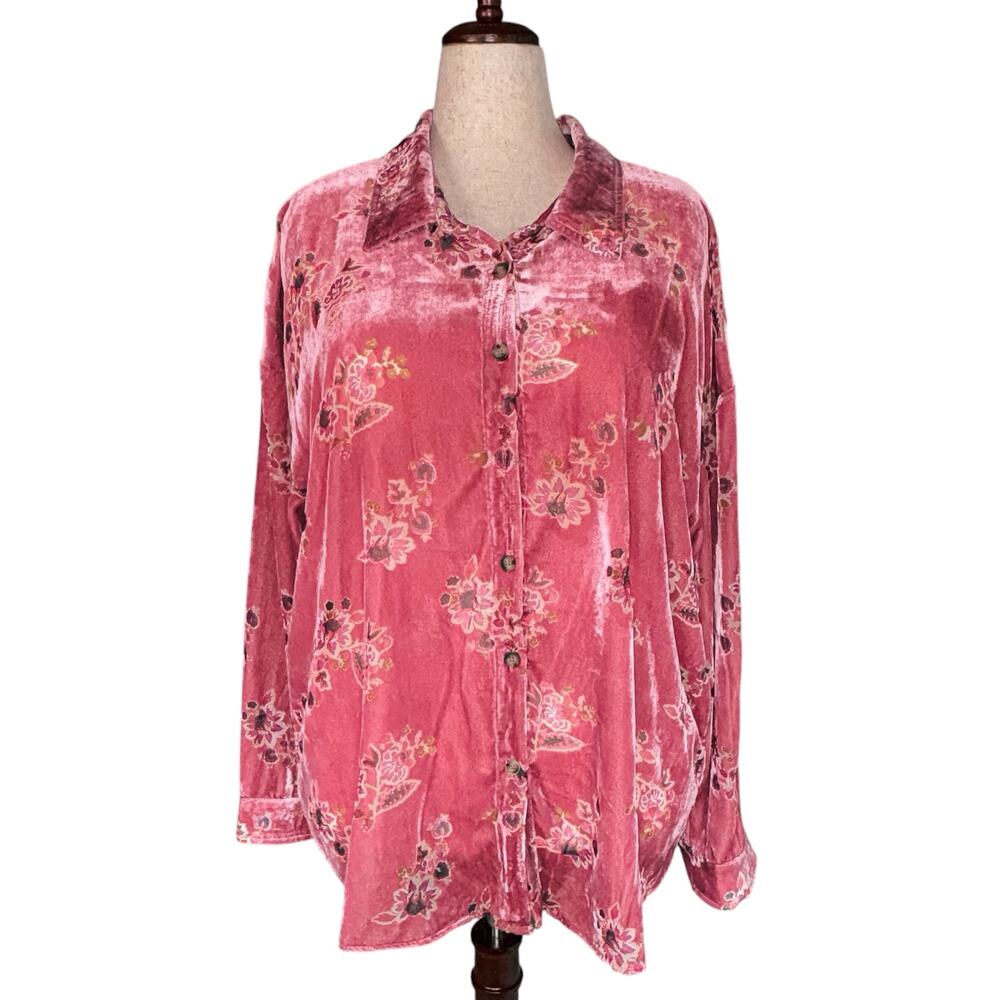 ☀️ WHITE BIRCH Burn-Out Velvet Mauve Floral Button-Down Top
